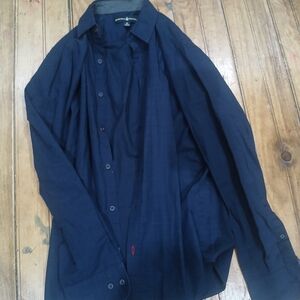 Beverly Hills Polo Club Dark Blue Button Down Mens Dress Shirt Size S